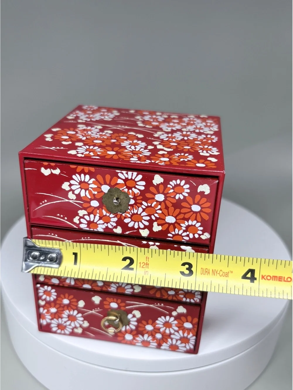 Vintage Japanese 3-Tier Lacquerware Jubako Box - Red Cherry Blossom Pattern
